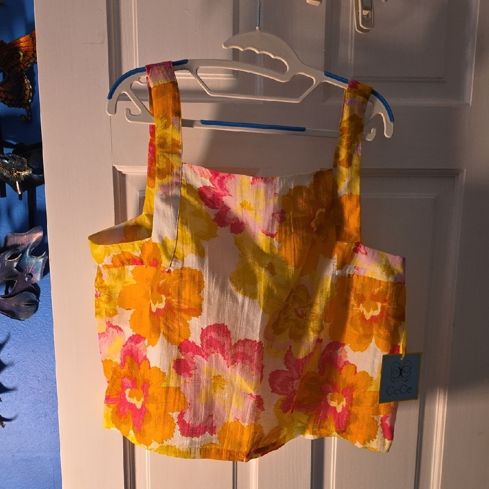 CeCe Floral Top with Yellow and Pink Accents